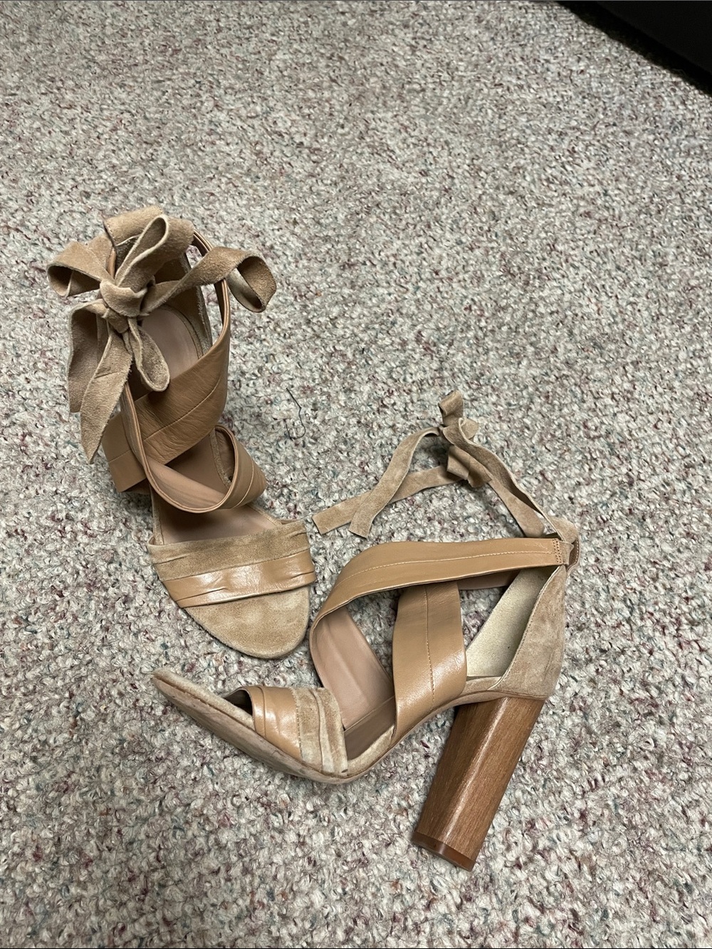 Vince Suede & Leather Tan criss cross front High Heel ankle Tie Sandals